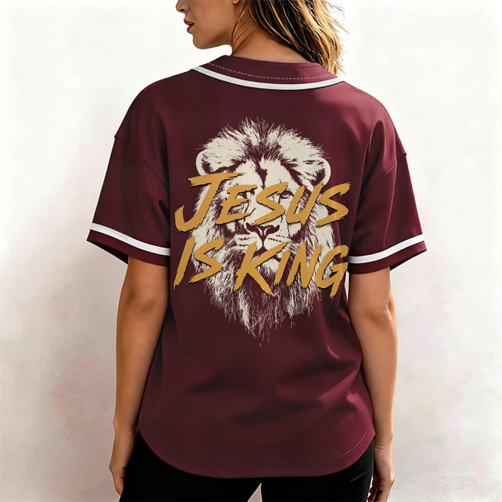 Christianartworkshop Jesus Is King Lion Graphic Baseball Jersey - image 31