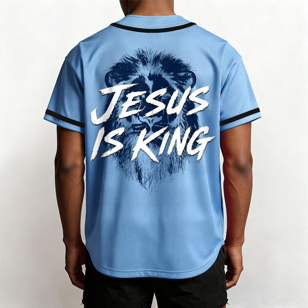 Christianartworkshop Jesus Is King Lion Graphic Baseball Jersey - image 40