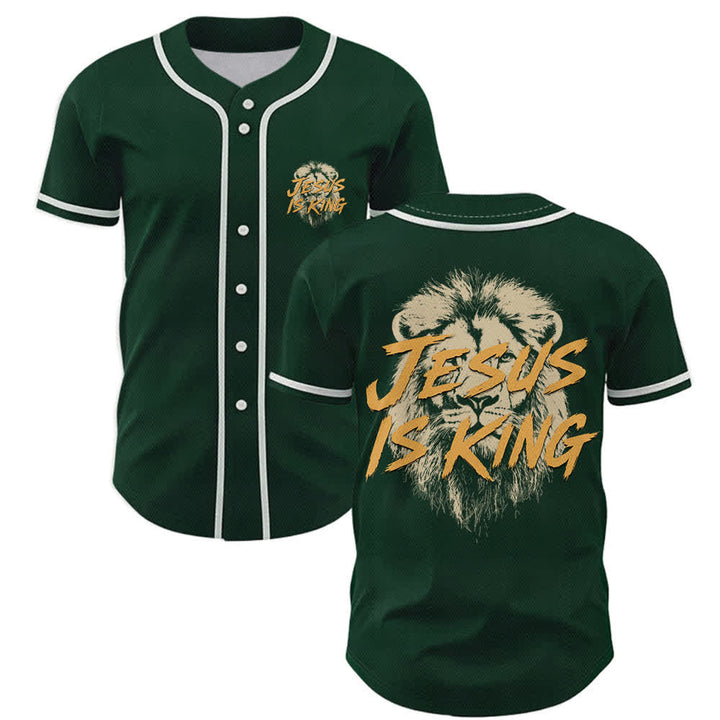 Christianartworkshop Jesus Is King Lion Graphic Baseball Jersey - Green - 5XL - image 42