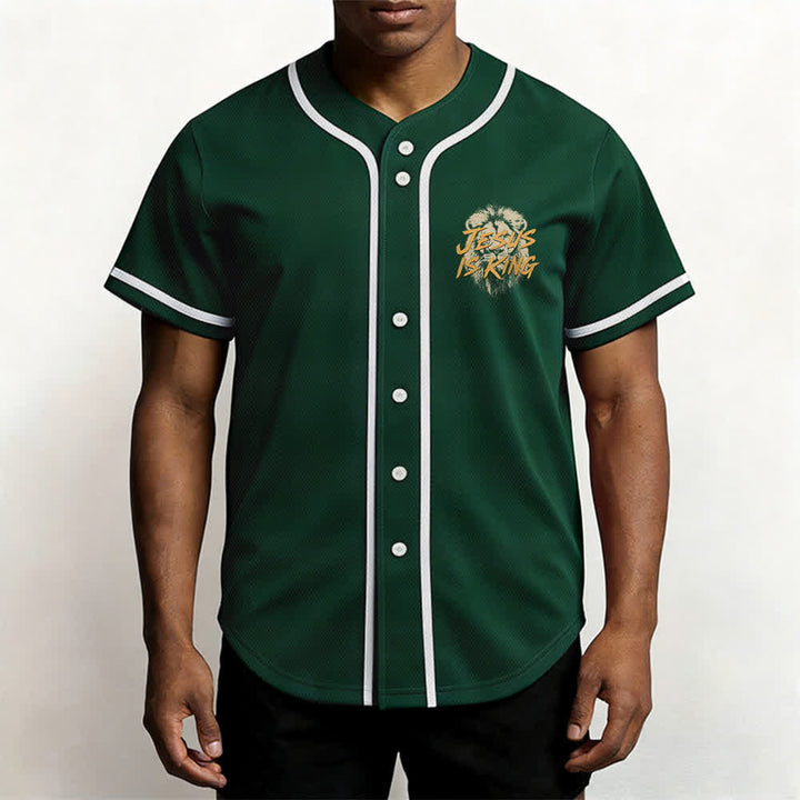 Christianartworkshop Jesus Is King Lion Graphic Mesh Baseball Jersey - image 48