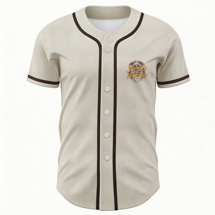 Christianartworkshop Jesus Is King Lion Graphic Baseball Jersey - image 51