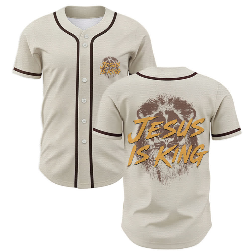Christianartworkshop Jesus Is King Lion Graphic Baseball Jersey - Beige - 5XL - image 49