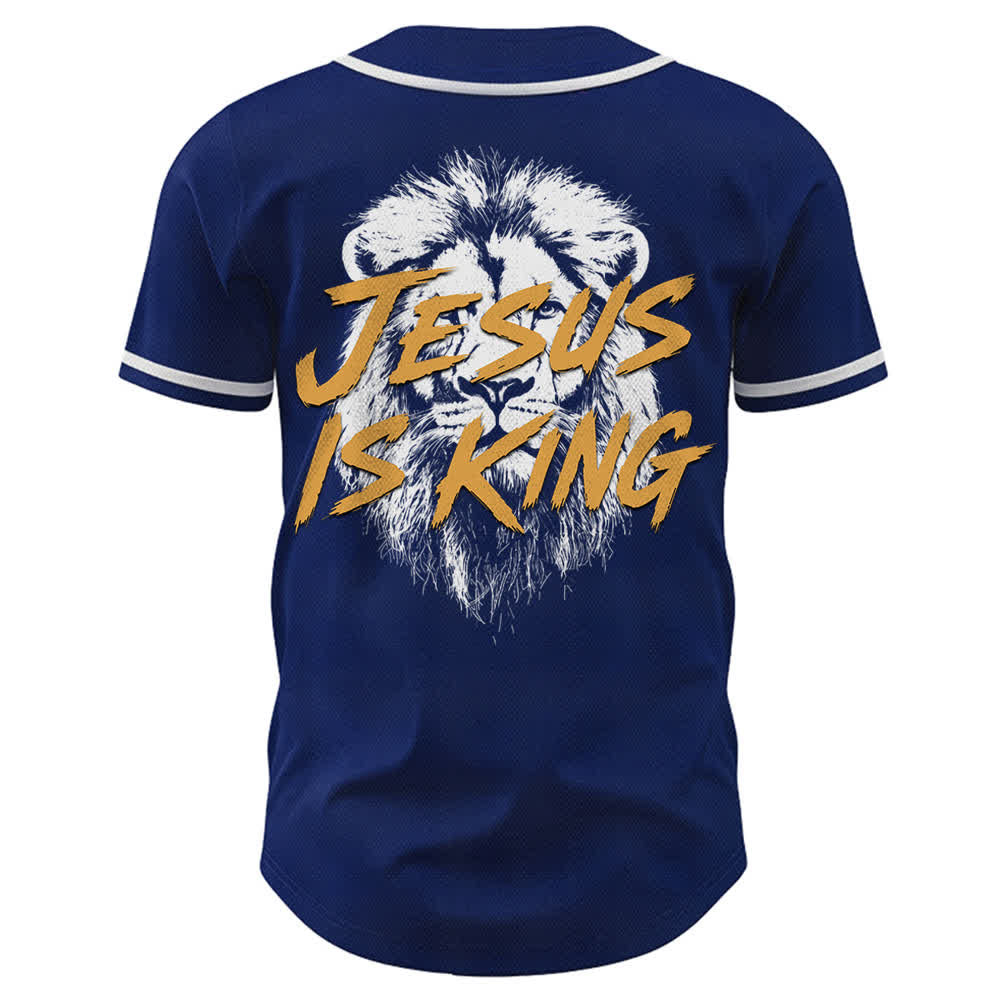 Christianartworkshop Jesus Is King Lion Graphic Mesh Baseball Jersey - image 1