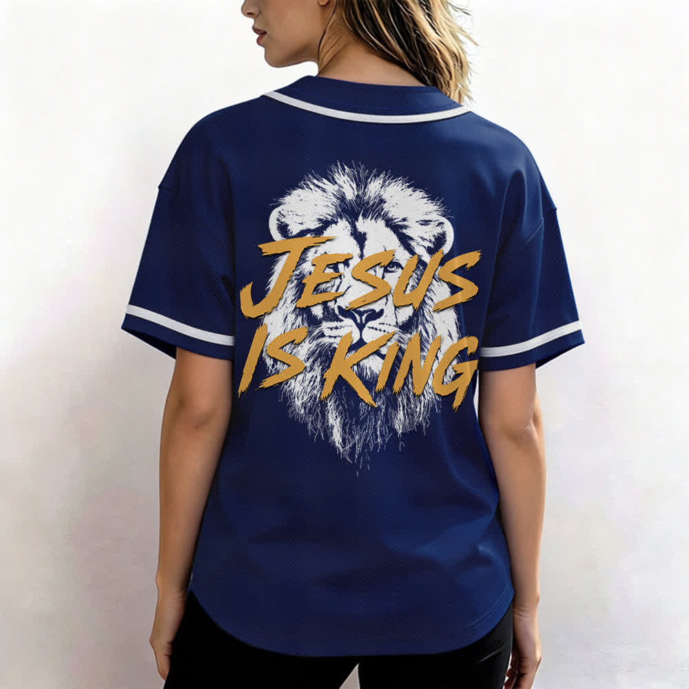Christianartworkshop Jesus Is King Lion Graphic Baseball Jersey - image 3