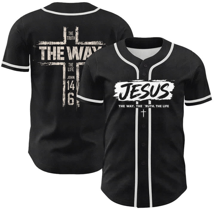 Christianartworkshop Jesus The Way Brush Print Black Baseball Jersey - White - 5XL - image 0