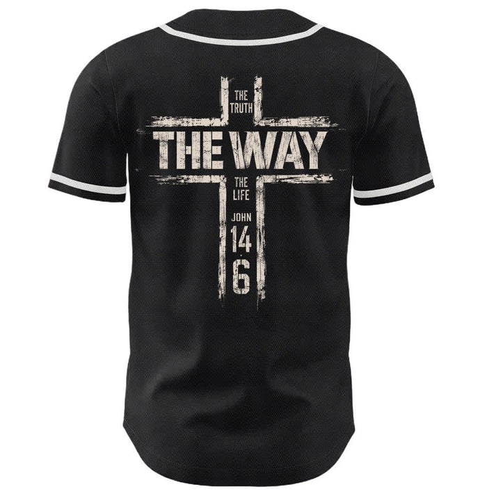 Christianartworkshop Jesus The Way Brush Print Black Baseball Jersey - image 1