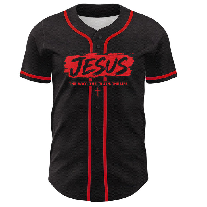 Christianartworkshop Jesus The Way Brush Print Black Baseball Jersey - image 9