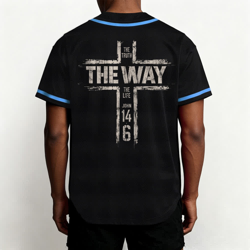 Christianartworkshop Jesus The Way Brush Print Black Baseball Jersey - image 40