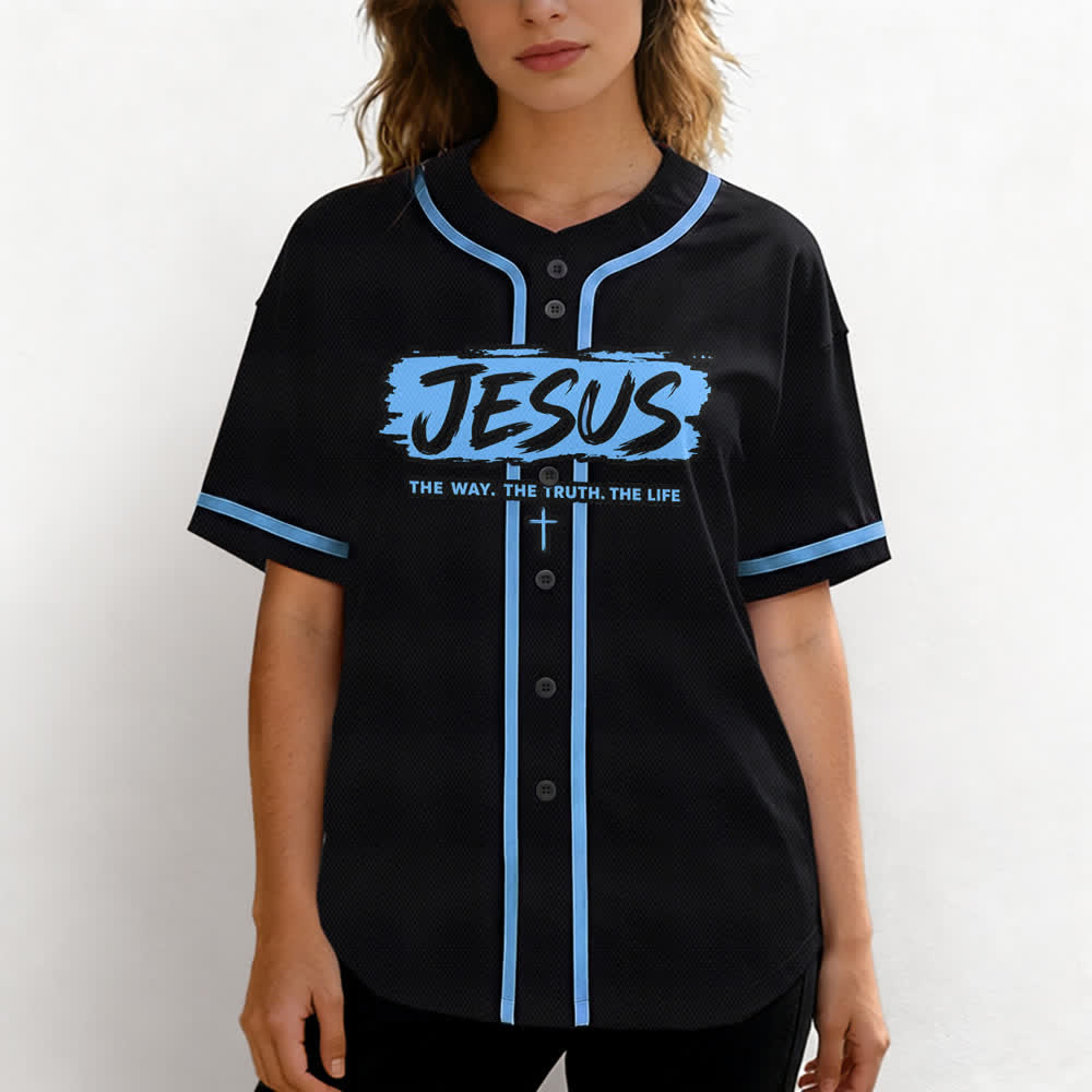 Christianartworkshop Jesus The Way Brush Print Black Baseball Jersey - image 39