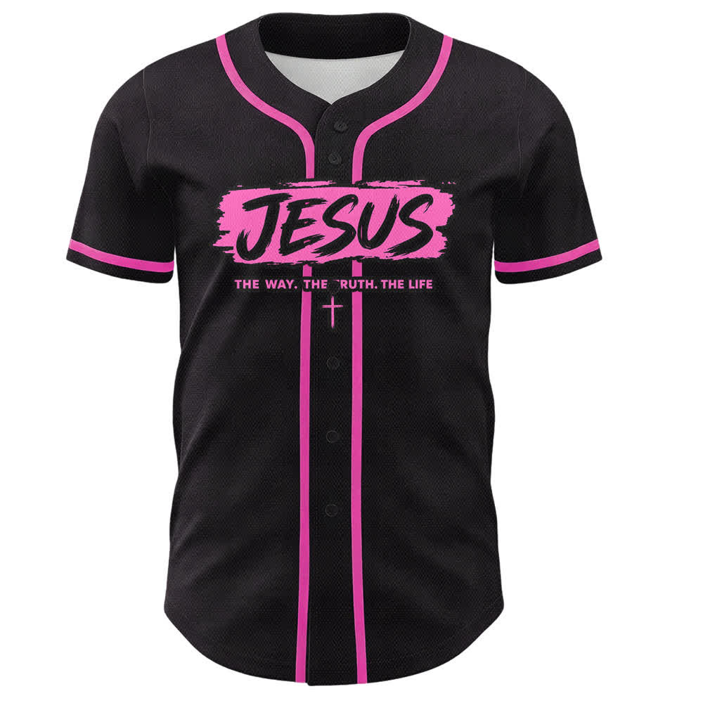Christianartworkshop Jesus The Way Brush Print Black Baseball Jersey - image 44