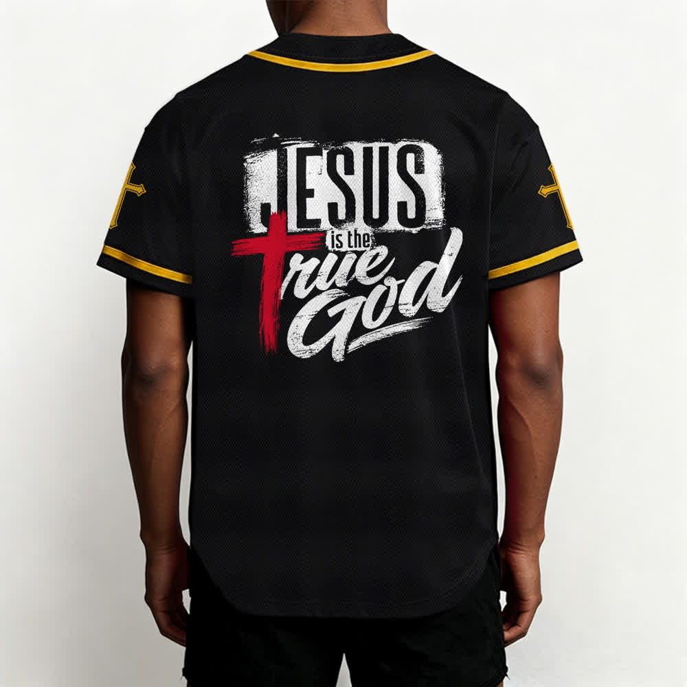Christianartworkshop Jesus True God Red Cross Black Baseball Jersey - image 26