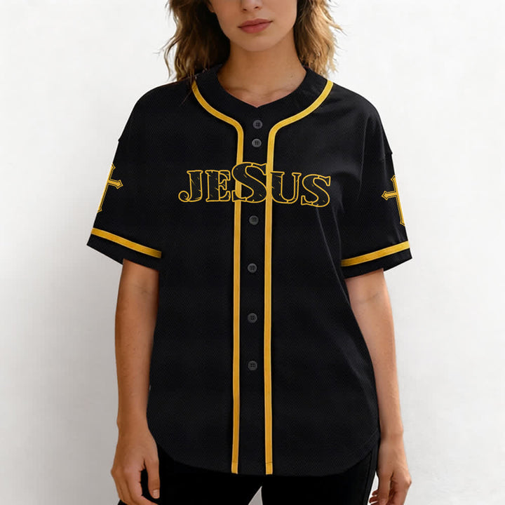 Christianartworkshop Jesus True God Red Cross Black Baseball Jersey - image 25