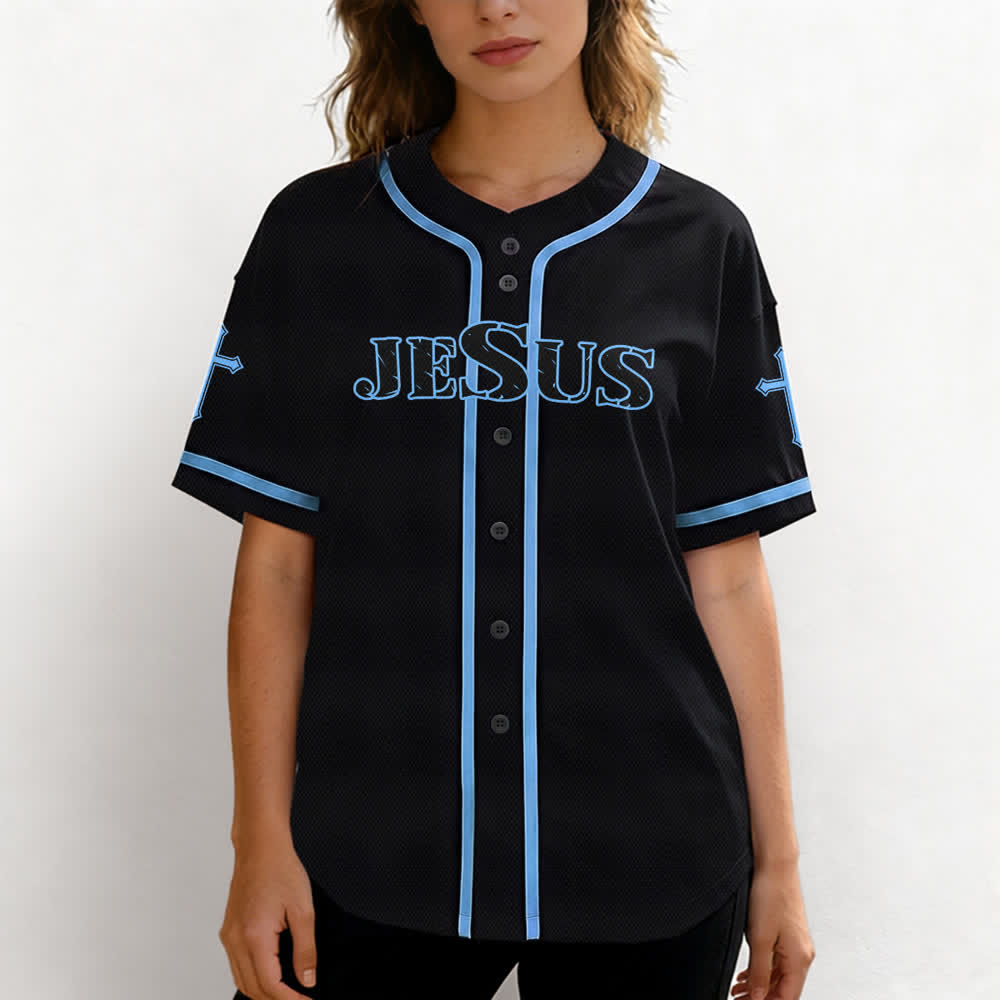 Christianartworkshop Jesus True God Red Cross Black Baseball Jersey - image 32