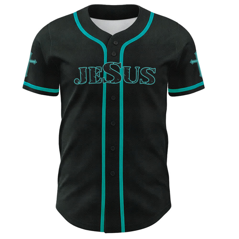 Christianartworkshop Jesus True God Red Cross Black Baseball Jersey - image 37