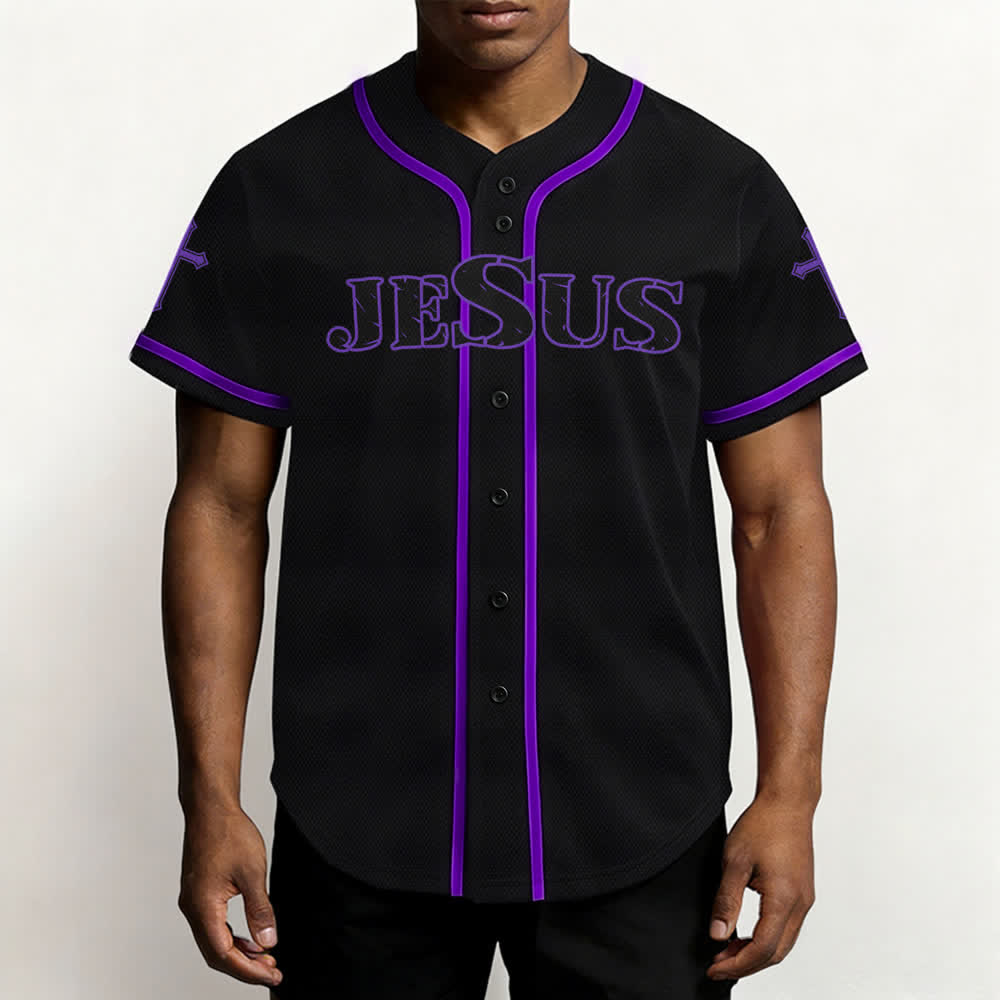 Christianartworkshop Jesus True God Red Cross Black Baseball Jersey - image 62