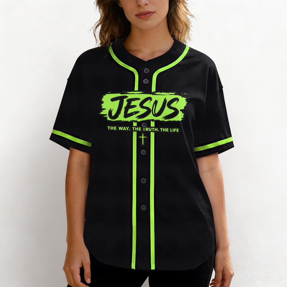 Christianartworkshop Jesus The Way Brush Print Black Baseball Jersey - image 60