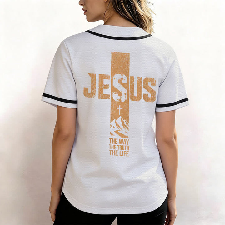 Christianartworkshop Jesus Cross Distressed Button Front Baseball Jersey - image 3