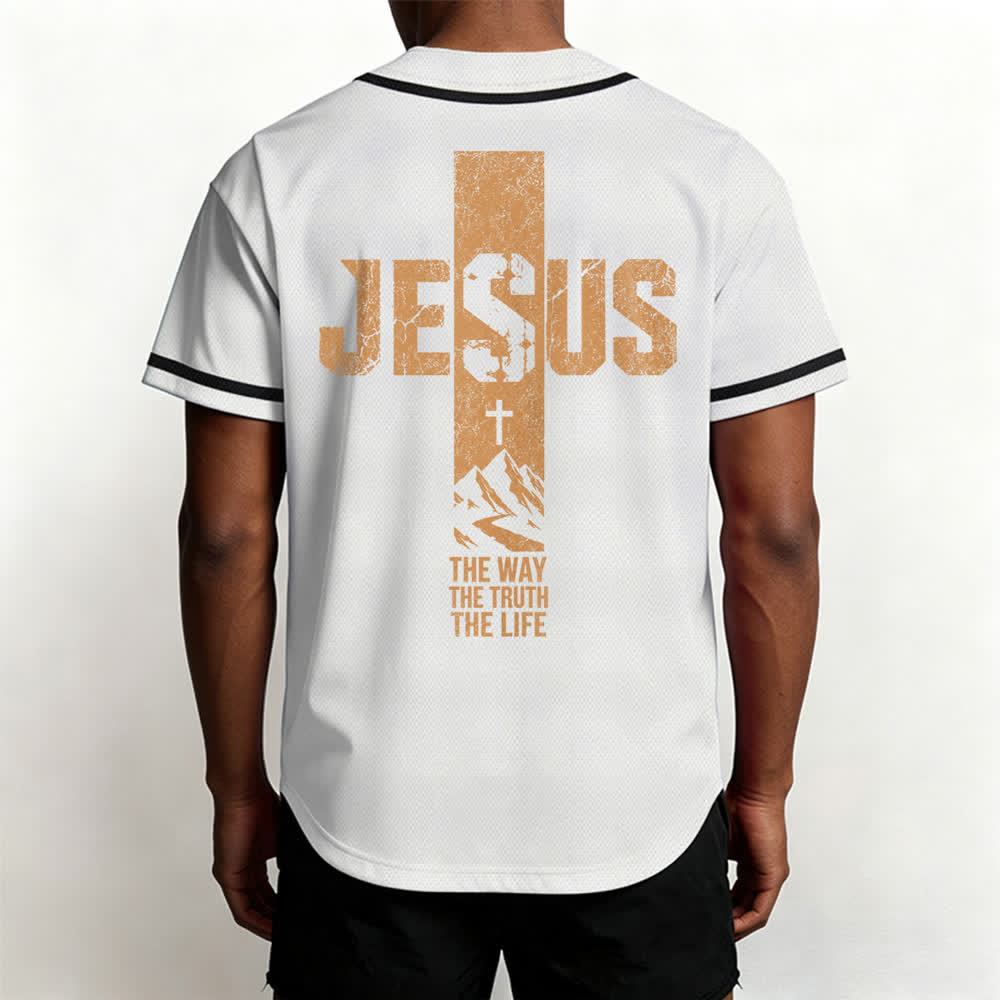 Christianartworkshop Jesus Cross Distressed Button Front Baseball Jersey - image 5