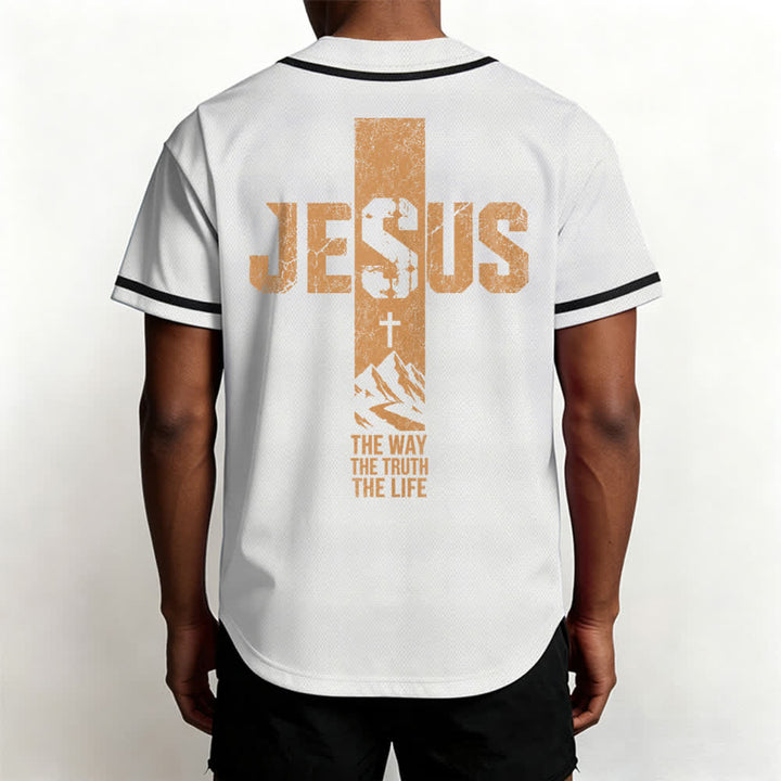 Christianartworkshop Jesus Cross Distressed Button Front Baseball Jersey - image 5