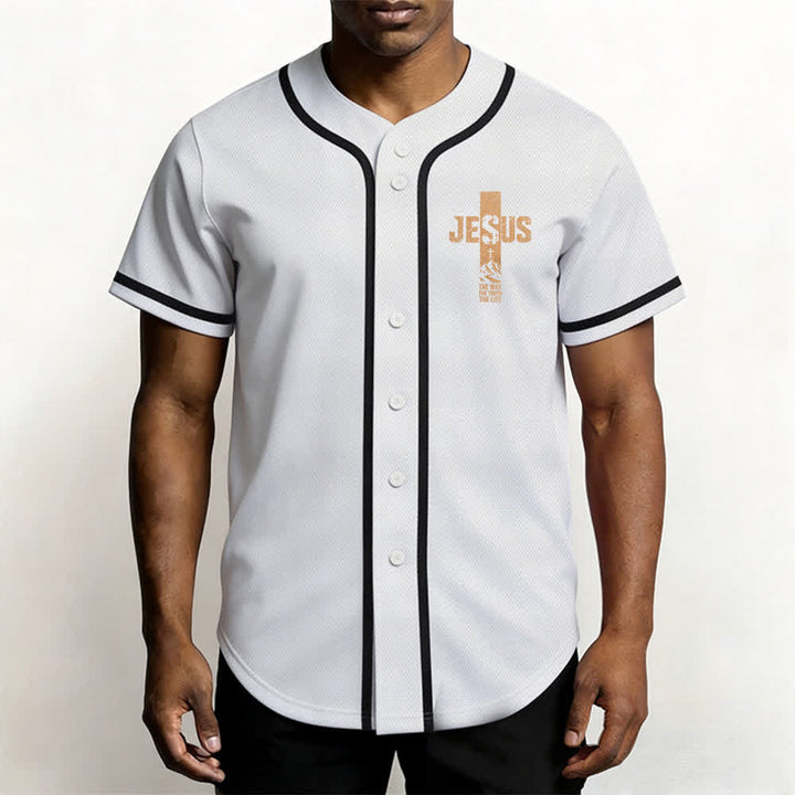 Christianartworkshop Jesus Cross Distressed Button Front Baseball Jersey - image 6
