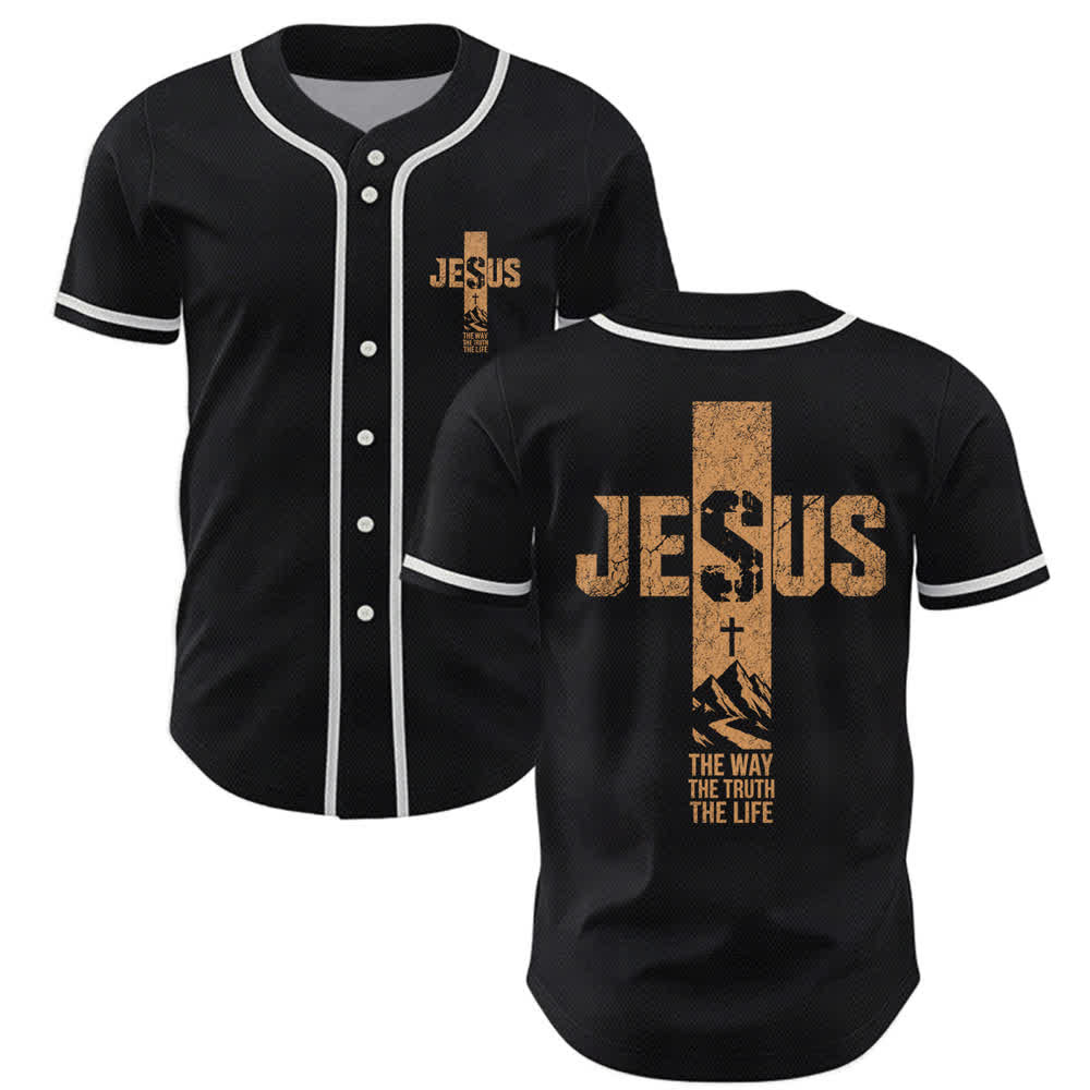 Christianartworkshop Jesus Cross Distressed Button Front Baseball Jersey - Black - 5XL - image 7
