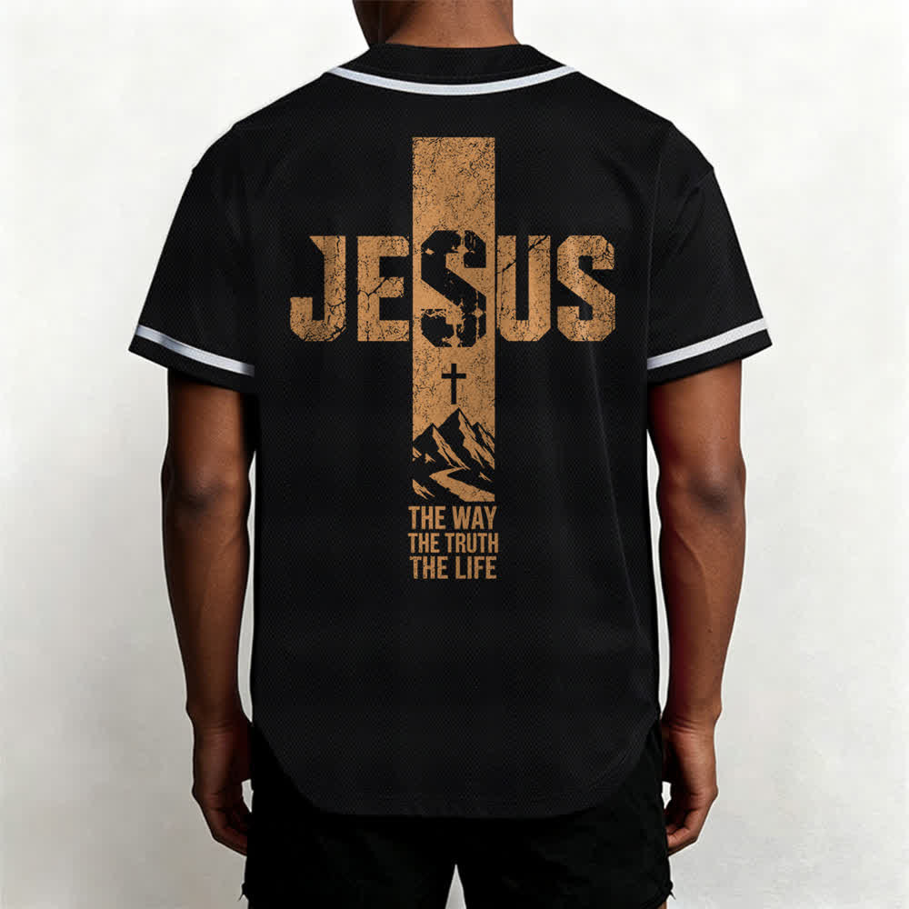 Christianartworkshop Jesus Cross Distressed Button Front Baseball Jersey - image 12