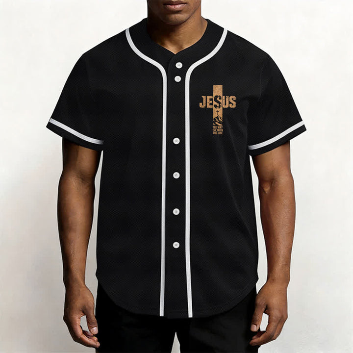 Christianartworkshop Jesus Cross Distressed Button Front Baseball Jersey - image 13
