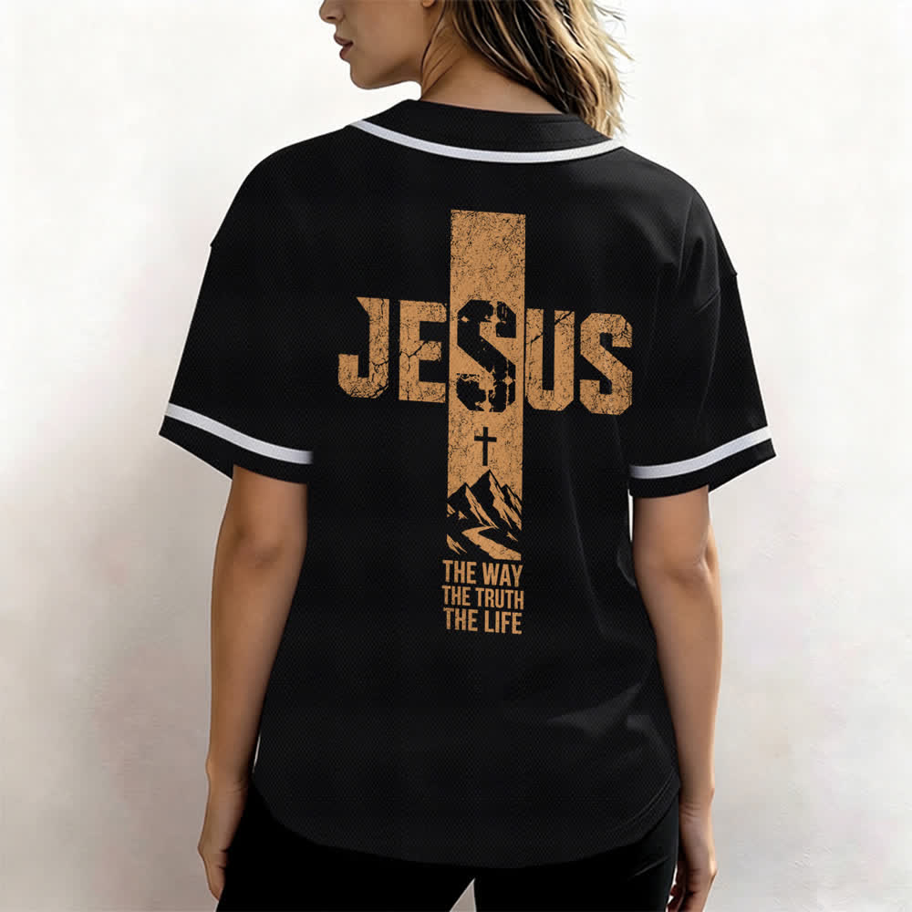 Christianartworkshop Jesus Cross Distressed Button Front Baseball Jersey - image 10
