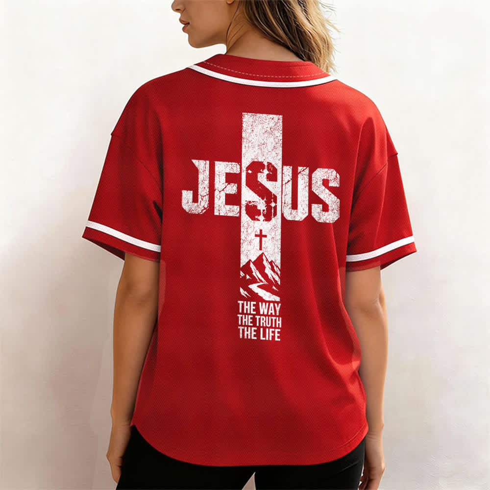 Christianartworkshop Jesus Cross Distressed Mesh Button Front Baseball Jersey - image 17
