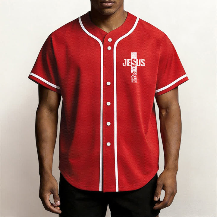Christianartworkshop Jesus Cross Distressed Button Front Baseball Jersey - image 20