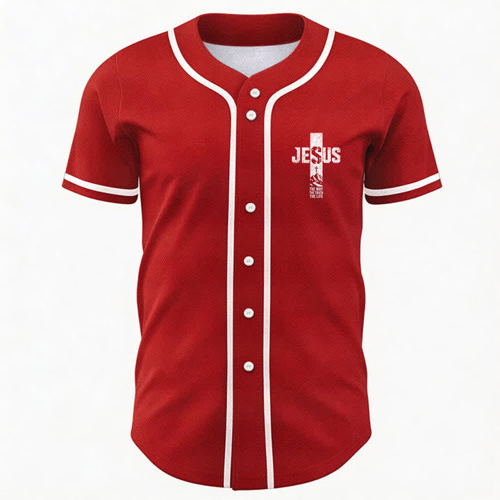 Christianartworkshop Jesus Cross Distressed Button Front Baseball Jersey - image 16