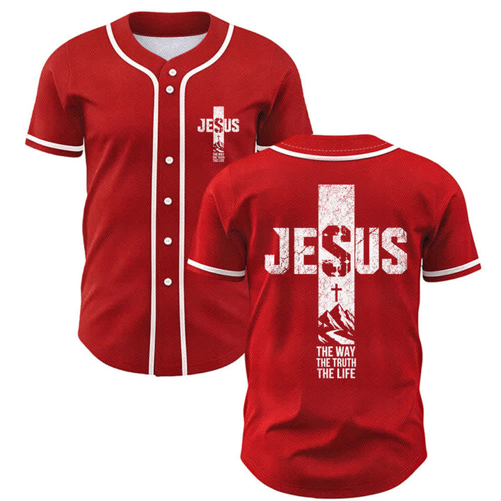 Christianartworkshop Jesus Cross Distressed Button Front Baseball Jersey - Red - 5XL - image 14