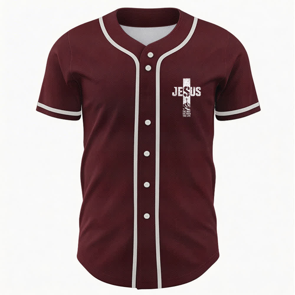 Christianartworkshop Jesus Cross Distressed Mesh Button Front Baseball Jersey - image 23