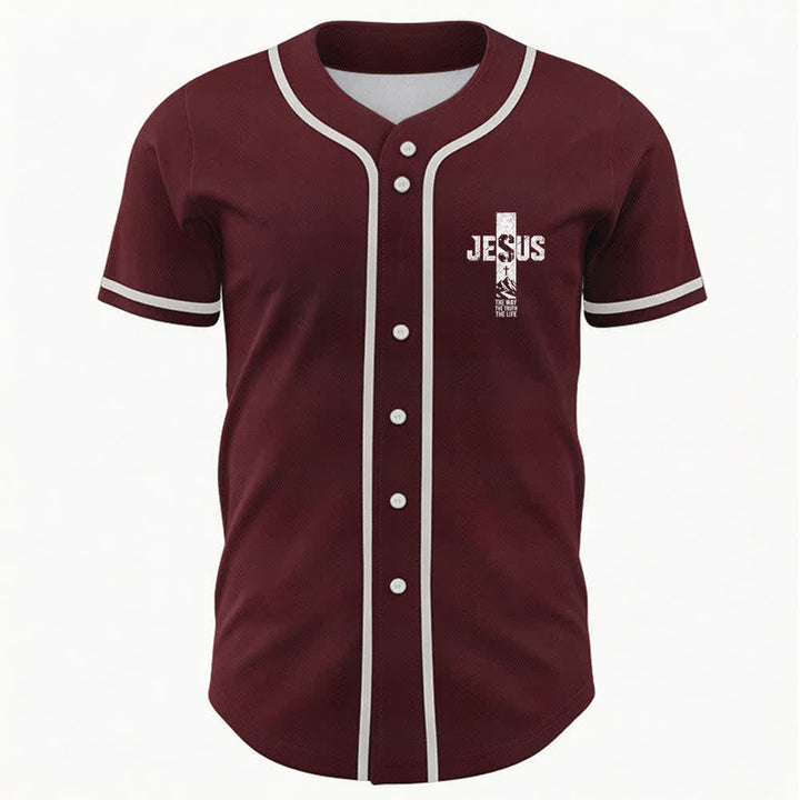 Christianartworkshop Jesus Cross Distressed Mesh Button Front Baseball Jersey - image 23