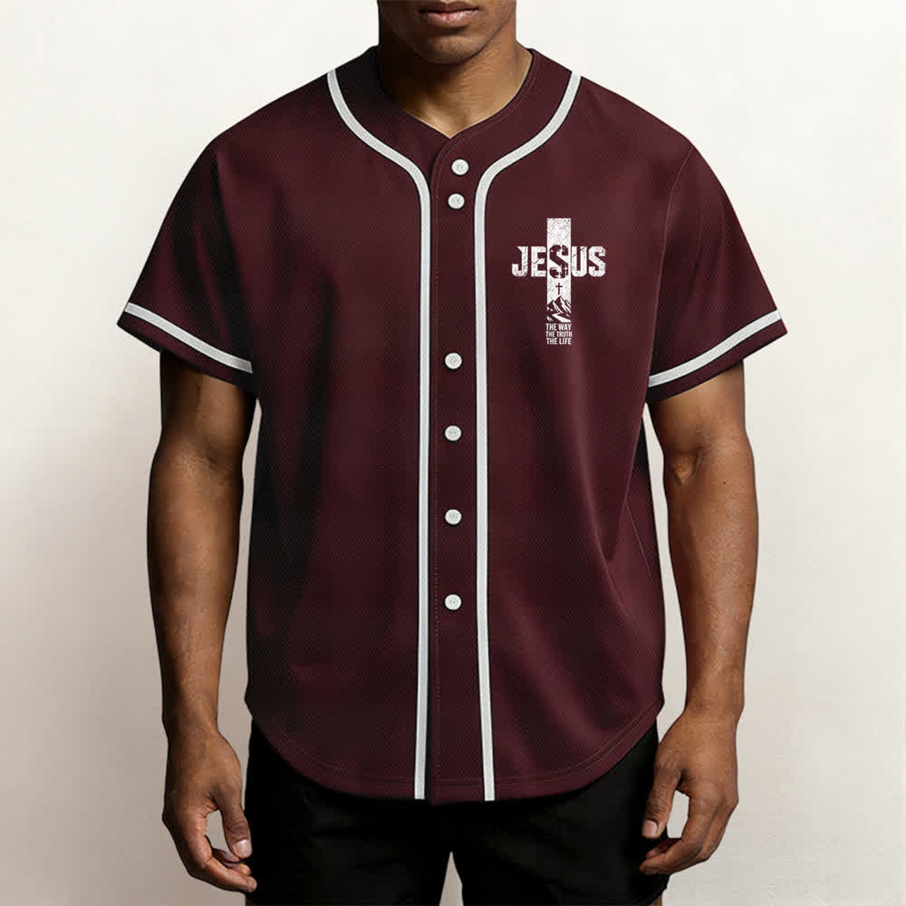 Christianartworkshop Jesus Cross Distressed Button Front Baseball Jersey - image 27