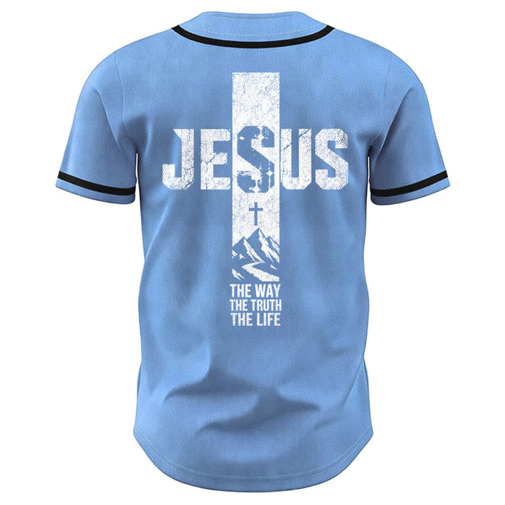 Christianartworkshop Jesus Cross Distressed Button Front Baseball Jersey - image 30
