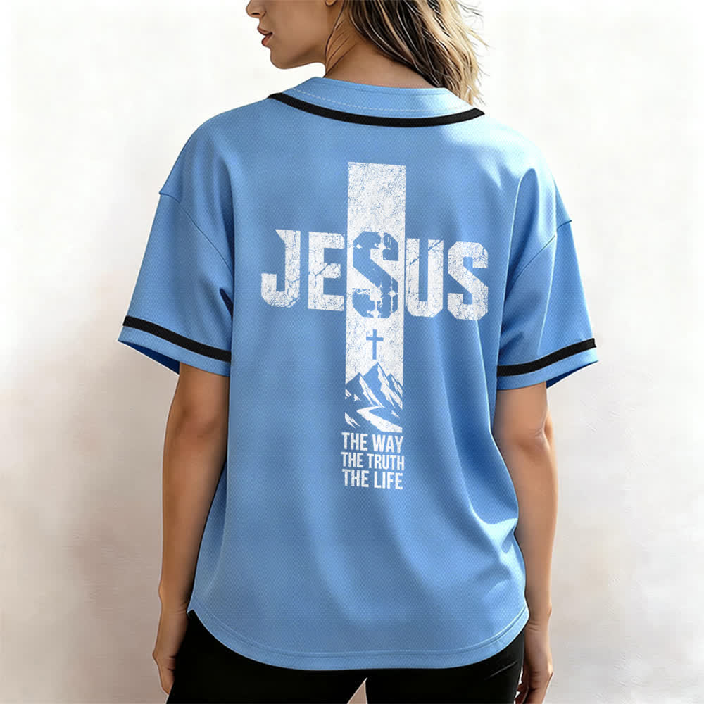 Christianartworkshop Jesus Cross Distressed Mesh Button Front Baseball Jersey - image 32