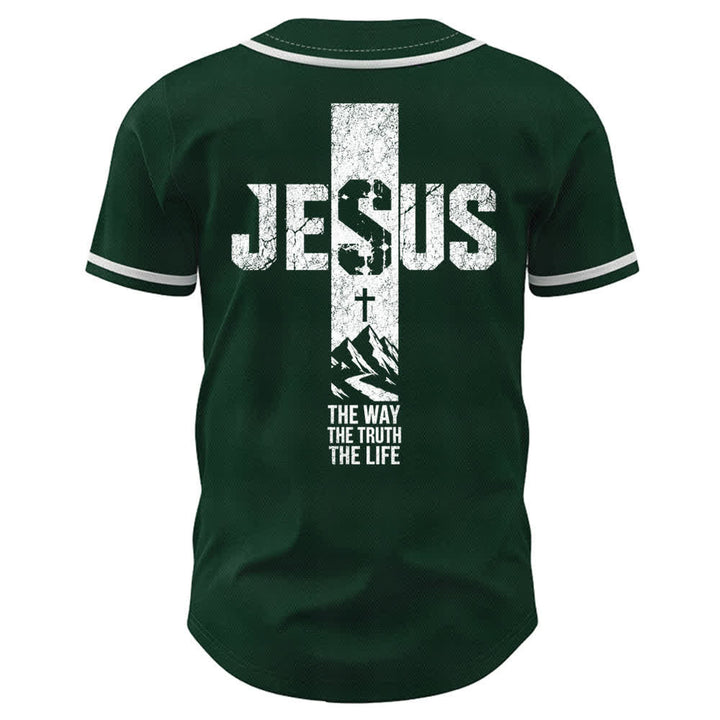 Christianartworkshop Jesus Cross Distressed Button Front Baseball Jersey - image 36