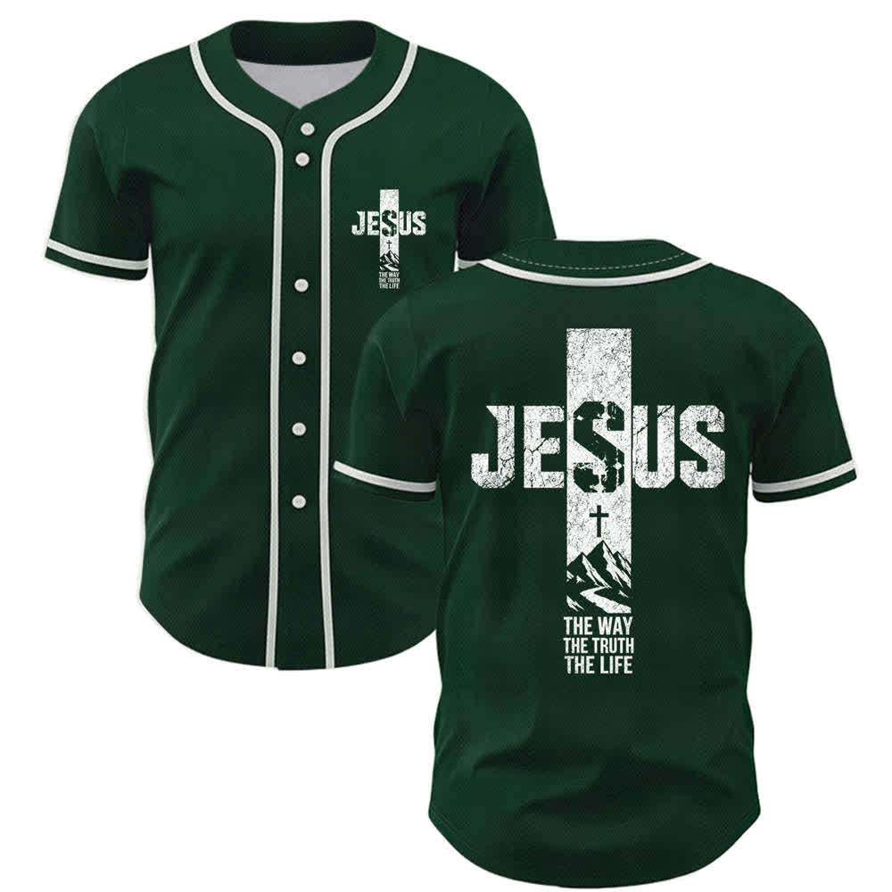 Christianartworkshop Jesus Cross Distressed Button Front Baseball Jersey - Green - 5XL - image 35
