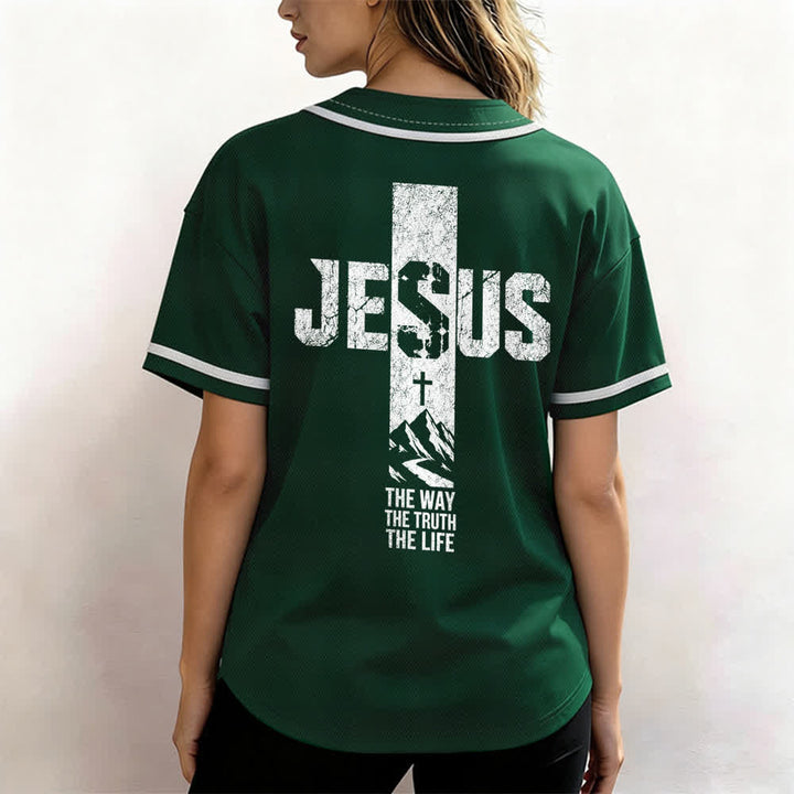 Christianartworkshop Jesus Cross Distressed Button Front Baseball Jersey - image 38