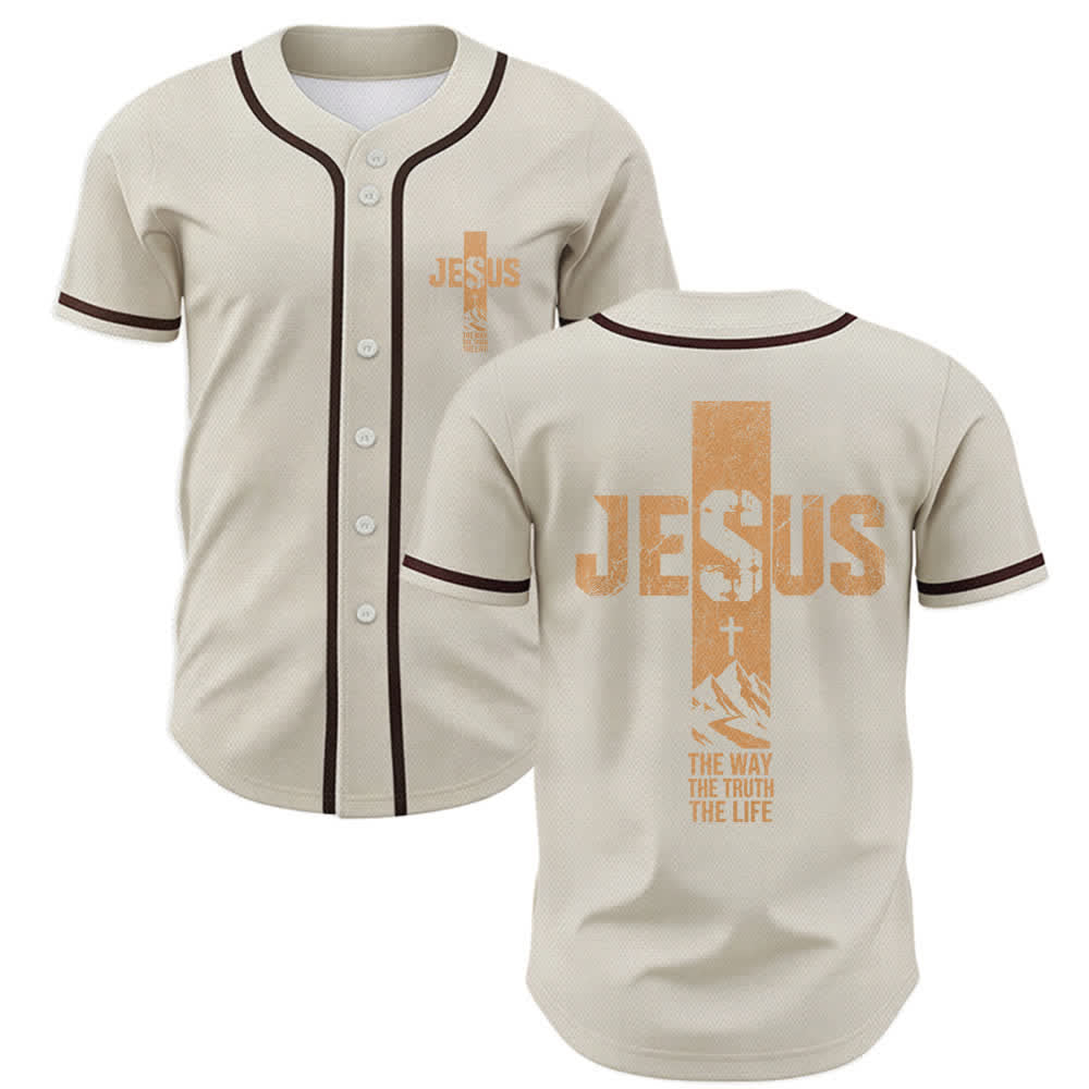 Christianartworkshop Jesus Cross Distressed Button Front Baseball Jersey - Beige - 5XL - image 42