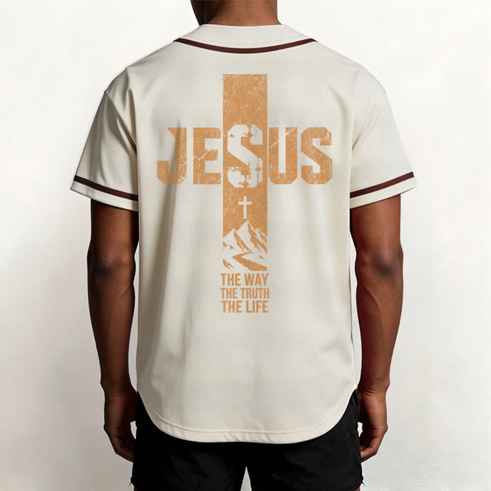 Christianartworkshop Jesus Cross Distressed Button Front Baseball Jersey - image 47