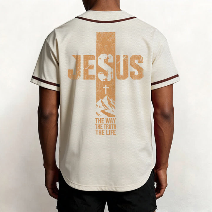 Christianartworkshop Jesus Cross Distressed Button Front Baseball Jersey - image 47