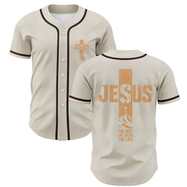 Christianartworkshop Jesus Cross Distressed Mesh Button Front Baseball Jersey - Beige - 5XL - image 42