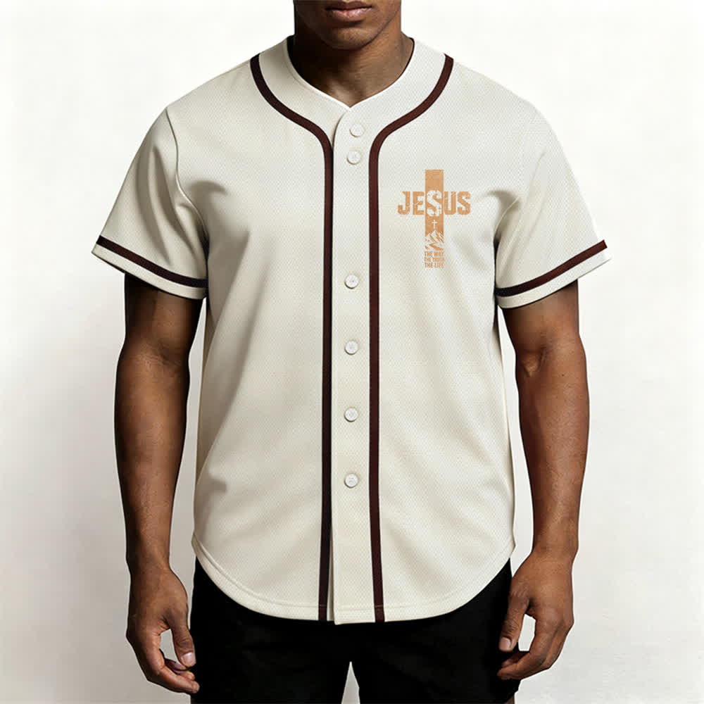 Christianartworkshop Jesus Cross Distressed Button Front Baseball Jersey - image 48