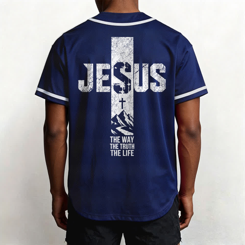 Christianartworkshop Jesus Cross Distressed Button Front Baseball Jersey - image 54