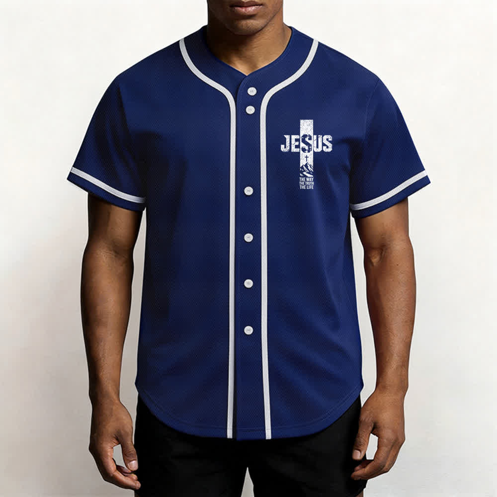 Christianartworkshop Jesus Cross Distressed Mesh Button Front Baseball Jersey - image 55