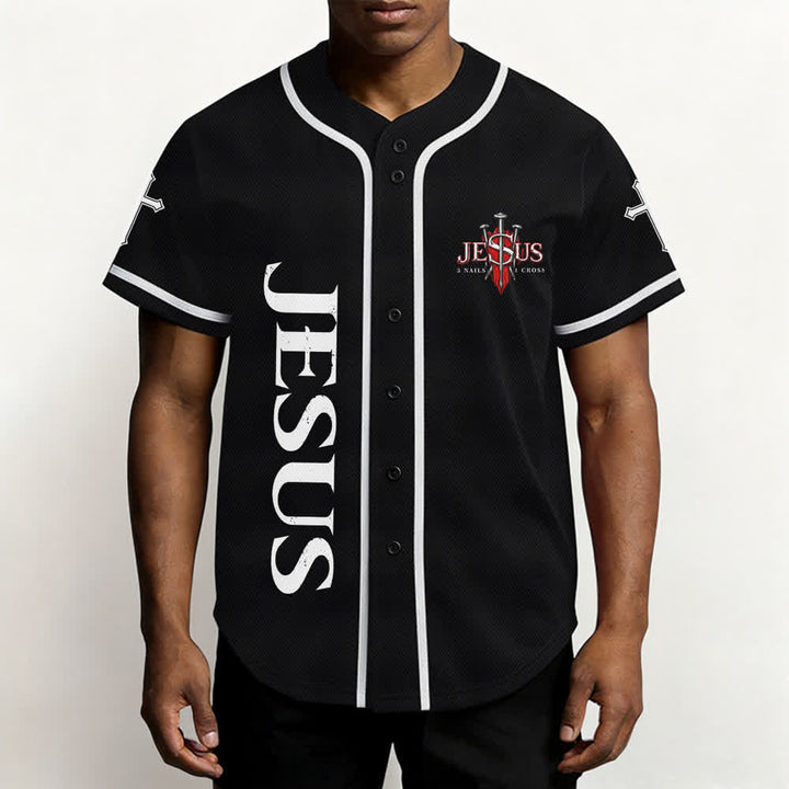Christianartworkshop Jesus Saves Thorn Crown Black Mesh Baseball Jersey - image 6
