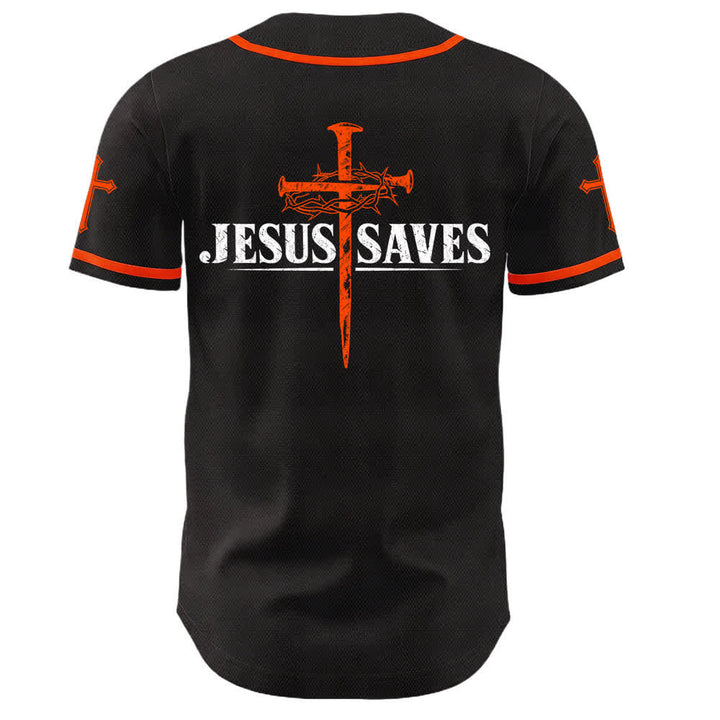 Christianartworkshop Jesus Saves Thorn Crown Black Mesh Baseball Jersey - image 8