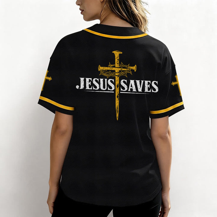 Christianartworkshop Jesus Saves Thorn Crown Black Mesh Baseball Jersey - image 24